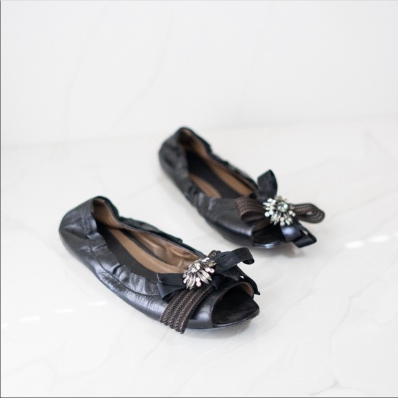 Marni Shoes - MARNI 38 flats bow metal rhinestones peep toe shoe